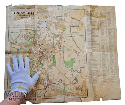3 Reich - Konigshutte (now Chorzow) in Silesia Occupation Map - 1941. Very rare occupation map 