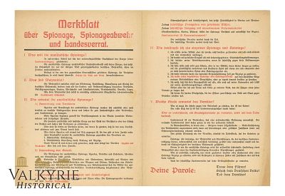 German Leaflet Entitled "Leaflet About Espionage, Counterintelligence and Treason". Leaflet 