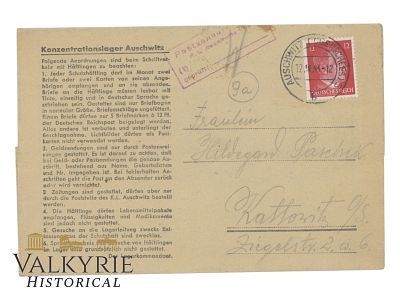 Rare Letter Sent to a Polish Prisoner Who Was in KL Auschwitz - Monowitz Known as Auschwitz III. 