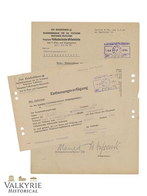 2 Documents Related to the Main Office of the Coordination Center For Ethnic Germans 1944. One 