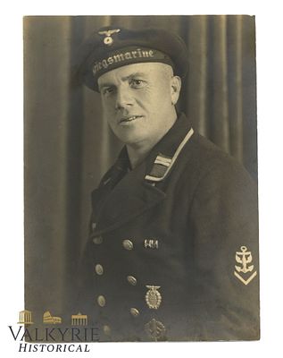 Big Format Studio Portrait of a German Kriegsmarine Member Wearing the SA-Braunschweig Badge of 1931