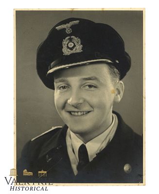 Big Studio Portrait of a German Kriegsmarine Member in Uniform During III Rech Period. Studio 