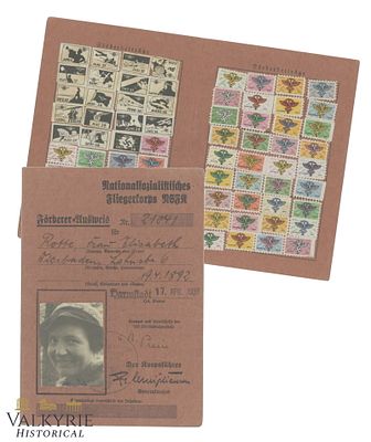 Rare NS Fliegerkorps Patron Ausweis Issued in Darmstadt in 1938 to a German Woman. It comes 
