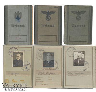 Set of 3 Examples of German Wehrmacht Wehrpaesse - Few Entries for Retired Soldiers. All in 