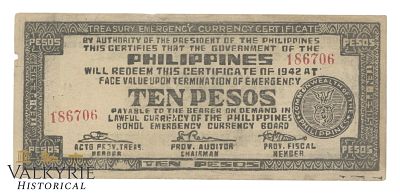 Philippines – Bohol, 10 Pesos, 1943, Pick S144b, XF/EF, Shipping flat cost $25 it doesn't 