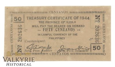 Philippines – Iloilo, 50 Centavos, 1944, Pick S335, XF/EF, Shipping flat cost $25 it doesn't 