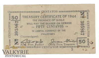 Philippines – Iloilo, 50 Centavos, 1944, Pick S337, XF/EF, Shipping flat cost $25 it doesn't 