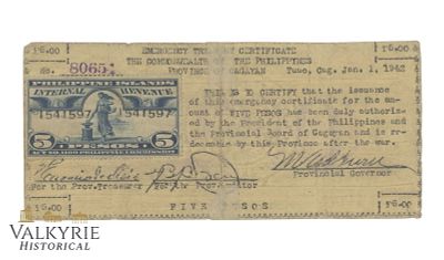 Philippines - Cagayan, 5 pesos 1942 Pick S168, F . Shipping flat cost $25 it doesn't matter how 