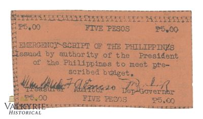 Philippines - Emergency Script, 5 Pesos 1943, Pick S126, VF. Shipping flat cost $25 it doesn't 