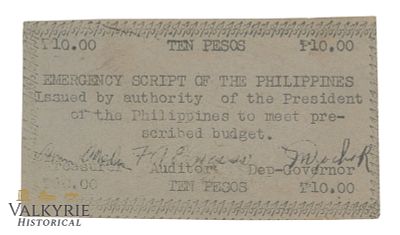 Philippines - Emergency Script, 10 Pesos 1943, Pick S127, F . Shipping flat cost $25 it doesn't 