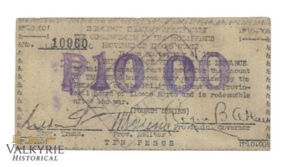 Philippines - Ilocos Norte, 10 Pesos 1942, Pick S283c, F. Philippines - Ilocos Norte, 10 Pesos 