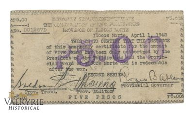 Philippines - Ilocos Norte, 5 Pesos 1942, Pick S272, F. Philippines - Ilocos Norte, 5 Pesos 