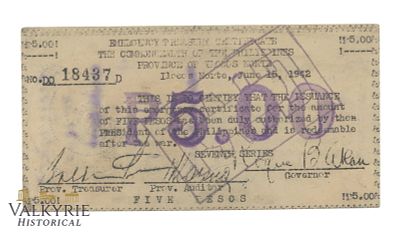 Philippines - Ilocos Norte, 5 Peso 1942, Pick S297, VF. Philippines - Ilocos Norte, 5 Peso 1942 