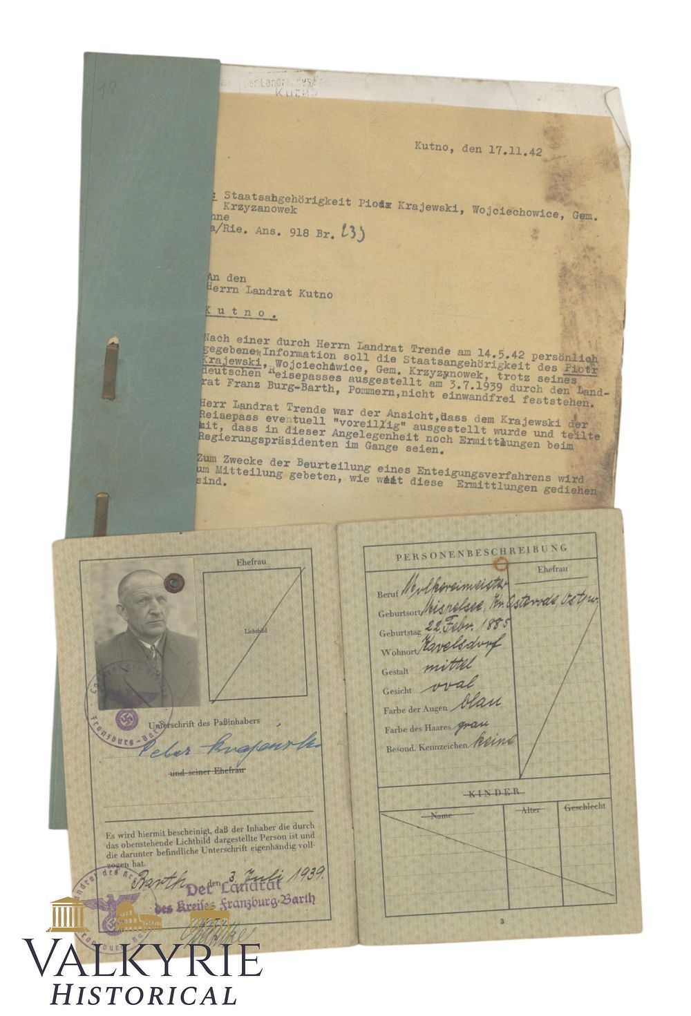 Lot 37: Documents Set With Passport to a Pole Who Was Given German Nationality And Then Rejected