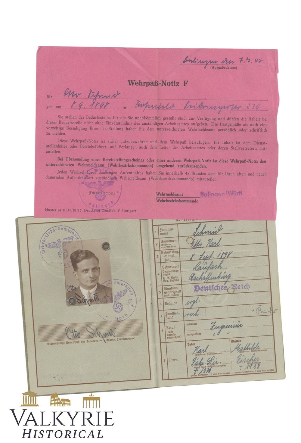 Lot 38: Wehrmacht Wehrpass Issued in 1938 to a German Soldier - Entries of the WW1 and WW2