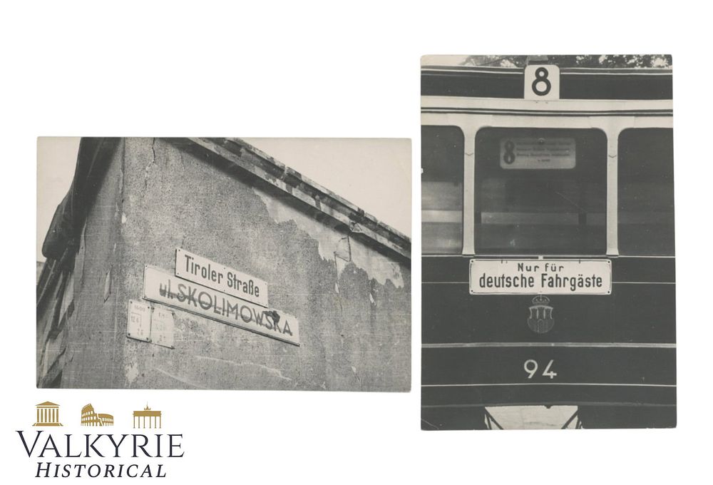 Lot 59: 2 Photos Taken in Occupied Poland - One With Street Name Germanised & Other "Only German Passengers"