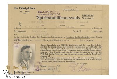 Safe-conduct Issued to Polish Worker by German Police in Occupied Lodz in 1941. This permission 