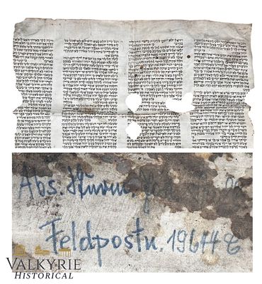 Very Old Piece of Jewish Torah Roll Plundered by German SS Soldiers During Soah and Send Like Parcel