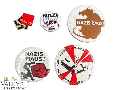 Set of 6 Lapel Pins of Modern Production With Anti-Nazi Slogans. Shipping flat cost $25 it 