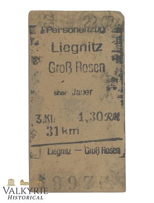 Cancelled Train Ticket To Travel From Liegnitz to Gross-Rosen During German Occupation of 