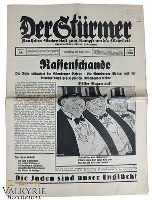 Nazi Ultra-Antisemitic Tabloid by Julius Streicher "Der Sturmer" - Year 1936 - Number 18. Nazi 
