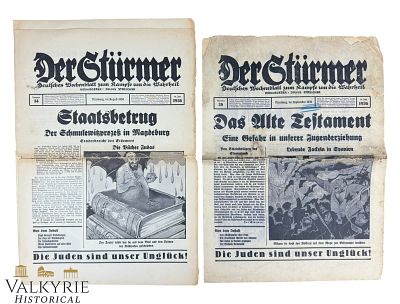 Nazi Ultra-Antisemitic Tabloid by Julius Streicher "Der Sturmer" - Year 1936 - Numbers 34 and 36. 