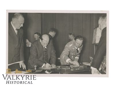 German Postcard Showing President Daladier Signing a Document During Munich Conference of 1938. 