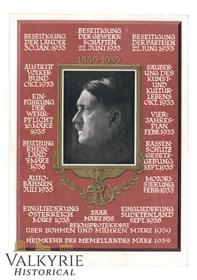 Commemorative Propaganda Postcard of the 50th Birthday of Adolf Hitler - 20.4.1939. On the 