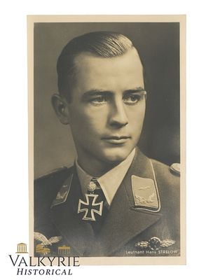 German Postcard With Portrait of Luftwaffe Ace Knight's Cross Holder Leutnant Hans Strelow. Germa 