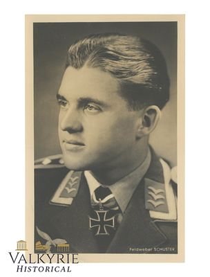 German Postcard With Portrait of Luftwaffe Ace Knight's Cross Holder Feldwebel Schuster. 