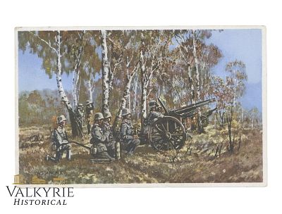 German Postcard With Artwork of Wehrmacht Cannon Battery Unit During Fire. Circulated in 1938. 