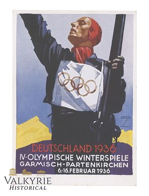 German Postcard Commemorating the Winter Olympics in Garmisch-Partenkirchen in 1936. 
