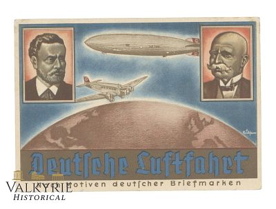 German Propaganda Postcard With Artwork of the "German Aviation" Showing Zeppelin and Plane. 