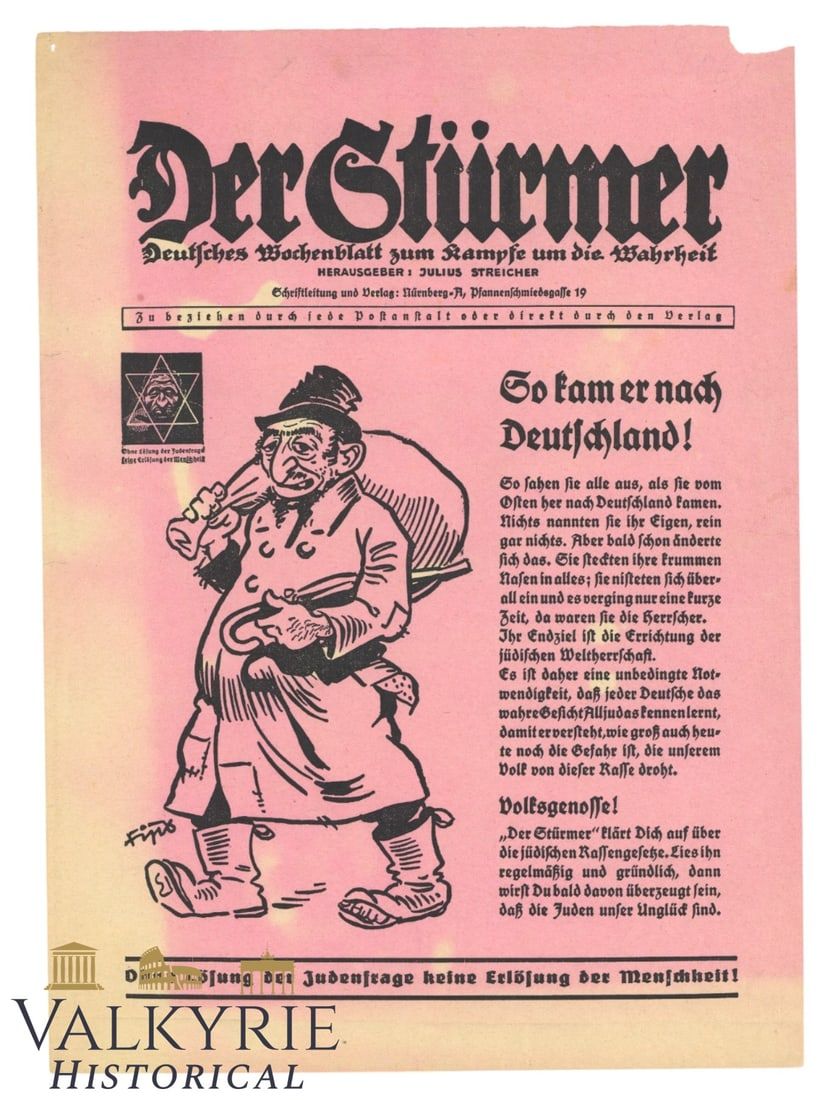 Lot 1246: Rare Advertisement Leaflet of the Ultra Anti-Semitic Tabloid "Der Sturmer"