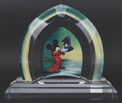 A Mickey Sorcerer's Apprentice Painted Glass Sculpture. (Disney Fine Art Glass, 2007) A Disney 