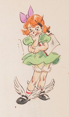 A Fred Moore Character Drawing. (Moore, 1940s) An original drawing of a girl with winged feet 