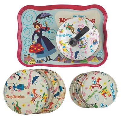 A "Mary Poppins" Tin Tea Set. (Chein, 1964) A rare "Mary Poppins" tin tea set by Chein 