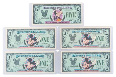 The First Disneyland 1987 Series A $1 and $5 Bills. (Disneyland, 1987) Debuting on May 5th, 1997 