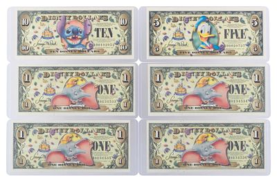 The Disneyland 2005 A First Series $1, $5, and $10 Bills. (Disneyland, 2005) The 50th 