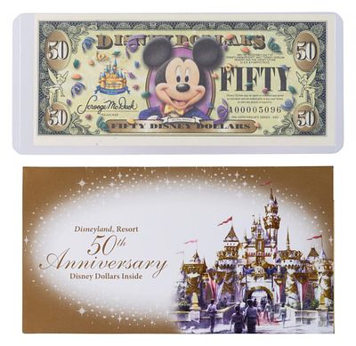 The 2005 Disneyland 50th Anniversary $50 Bill. (Disneyland, 2005) In celebration of 