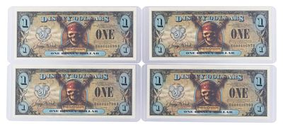 The 2007 Disney Dollars 20th Anniversary Black Pearl Series $1 Bills. (Disneyland, 2007) This 