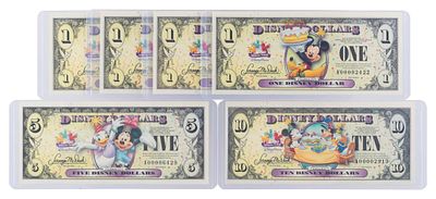 The 2009 Disney Dollars Celebrate Today Series $1, $5, and $10 Bills. (Disneyland, 2009) In 