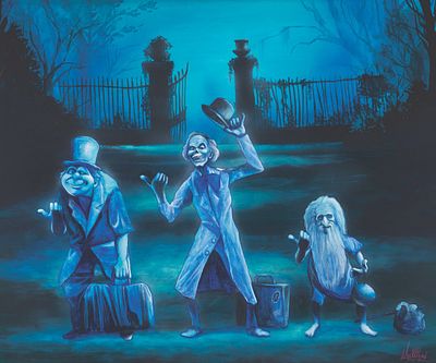 An Original Haunted Mansion Hitchhiking Ghosts Painting. (Disney, 2000s) A framed original 