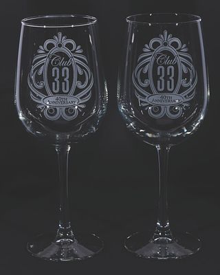 A Pair of Club 33 40th Anniversary Wine Glasses. (Disneyland, 2007) A pair of wine glasses 