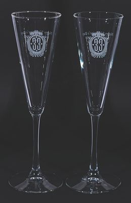 A Pair of Club 33 Valentine's Day Champagne Flutes. (Disneyland, 2009) A pair of champagne 
