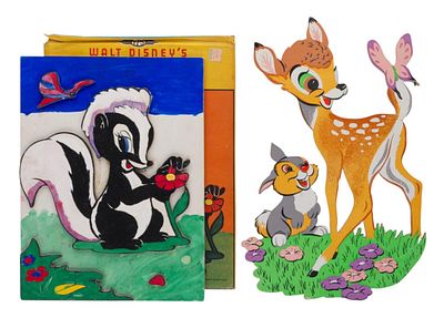 A Pair of Bambi and Flower Wall Plaques. (Disney, 1940s-50s) Two "Bambi" wall decorations. 