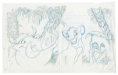 A "The Lion King" Book Original Cover Layout Drawing. (Disney, 1990s) An original drawing of 