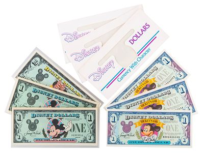 A Collection of Disney Dollars. (Disneyland, 1987-93) A collection of six Disney Dollars. 