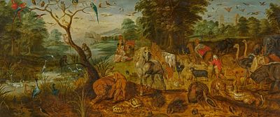 Jan Brueghel the Younger: Paradise Landscape with the Animals Entering Noah's Ark. BRUEGHEL 