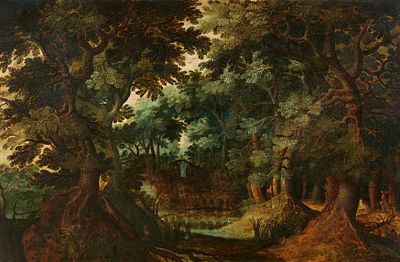 Flemish School: Forest View with Impressive Oaks. FLEMISH SCHOOL ca. 1600 Title: Forest View 